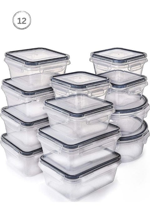 Food Storage Container Set Of 12 Pieces with Locking Lids Reusable Food Container Plastic Stackable Kitchen Organizer Boxes Tupperware BPA Free And Microwave Freezer Dishwasher Safe