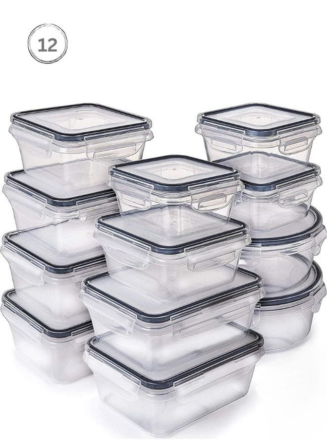 Generic - Food Storage Container Set Of 12 Pieces with Locking Lids Reusable Food Container Plastic Stackable Kitchen Organizer Boxes Tupperware BPA Free And Microwave Freezer Dishwasher Safe - Image 1