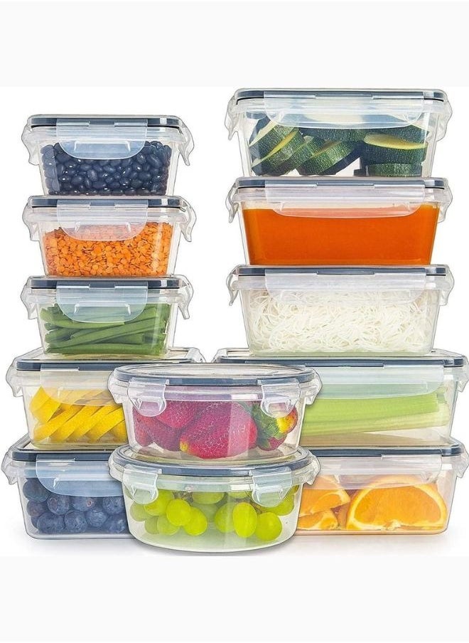 Generic - Food Storage Container Set Of 12 Pieces with Locking Lids Reusable Food Container Plastic Stackable Kitchen Organizer Boxes Tupperware BPA Free And Microwave Freezer Dishwasher Safe - Image 1