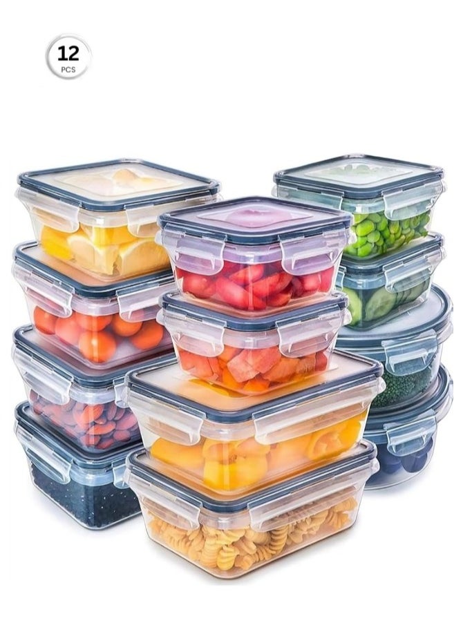 Generic - Food Storage Container Set Of 12 Pieces with Locking Lids Reusable Food Container Plastic Stackable Kitchen Organizer Boxes Tupperware BPA Free And Microwave Freezer Dishwasher Safe - Image 1