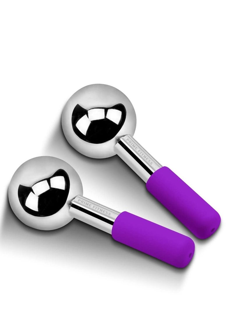 PRIME Fitness - Ice Globes for Facials Unbreakable Steel Cooling Roller Cryo Sticks for Face Massager for Face Neck & Eyes Skin Care for Dark Circles Puffiness Wrinkles Collagen Production Purple - Image 1