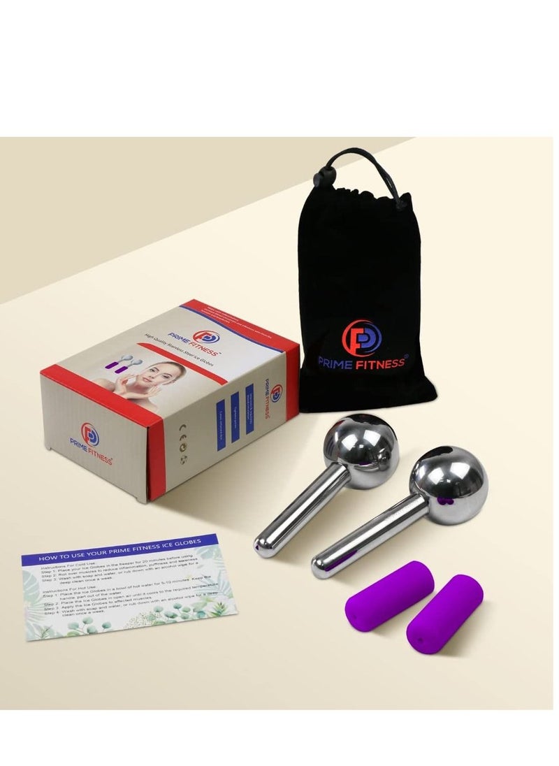 PRIME Fitness - Ice Globes for Facials Unbreakable Steel Cooling Roller Cryo Sticks for Face Massager for Face Neck & Eyes Skin Care for Dark Circles Puffiness Wrinkles Collagen Production Purple - Image 1