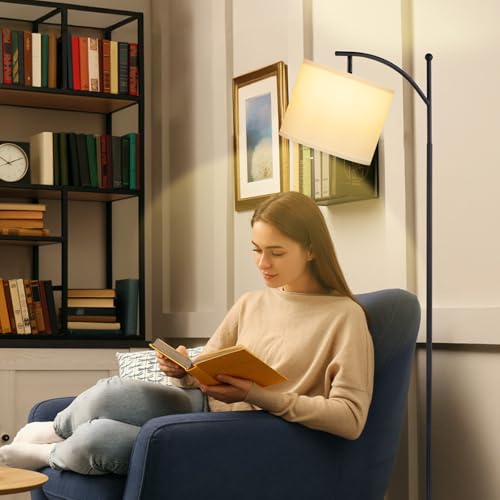 Ambimall 60" Floor Lamp with 3 Color Temperatures, Adjustable White Shade, Black Pole - Tall Lamp for Living Room, Bedroom, Office, Classroom, Dorm - 9W Bulb Included - Image 4