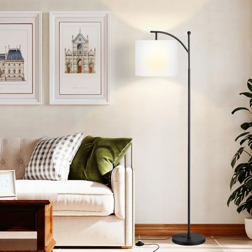 Ambimall 60" Floor Lamp with 3 Color Temperatures, Adjustable White Shade, Black Pole - Tall Lamp for Living Room, Bedroom, Office, Classroom, Dorm - 9W Bulb Included - Image 1