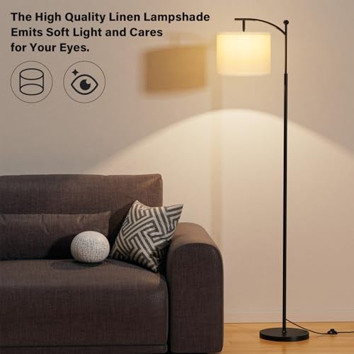 Ambimall 60" Floor Lamp with 3 Color Temperatures, Adjustable White Shade, Black Pole - Tall Lamp for Living Room, Bedroom, Office, Classroom, Dorm - 9W Bulb Included - Image 5