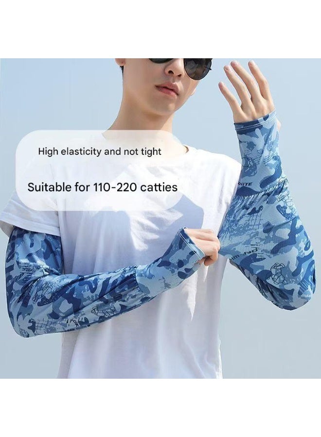 Goolsky Men’s UV Protection Ice Silk Arm Sleeves with Tattoo Design – Summer Cooling Cycling Gloves, Breathable Sun Protection for Outdoor Sports - Image 3