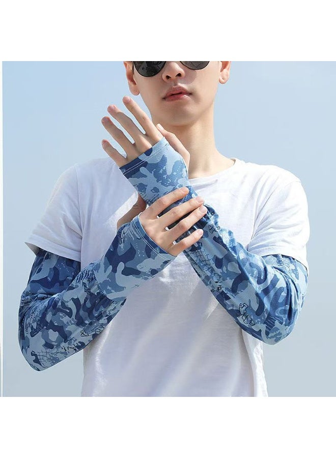 Goolsky Men’s UV Protection Ice Silk Arm Sleeves with Tattoo Design – Summer Cooling Cycling Gloves, Breathable Sun Protection for Outdoor Sports - Image 1