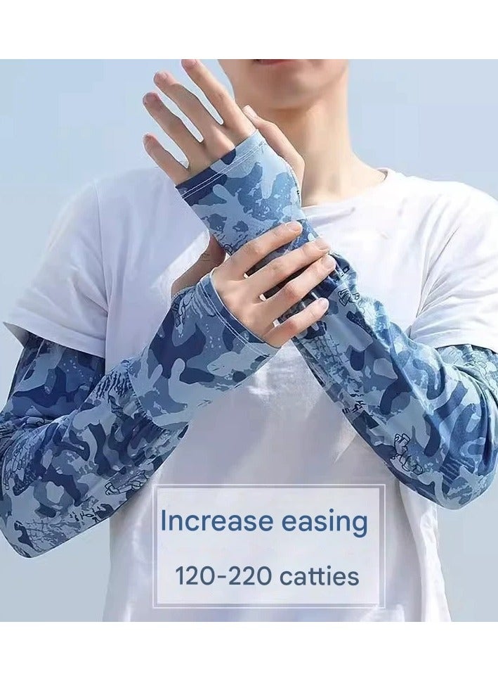 Goolsky Men’s UV Protection Ice Silk Arm Sleeves with Tattoo Design – Summer Cooling Cycling Gloves, Breathable Sun Protection for Outdoor Sports - Image 2