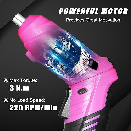 SOLUDE Pink Tool Set,130 Piece Home Tool Kit for Women with 3.6V Cordless Rechargeable Screwdriver,Basic Household Tool Kit Set for New Home,Apartment,College Dorm & DIY Projects - Image 4