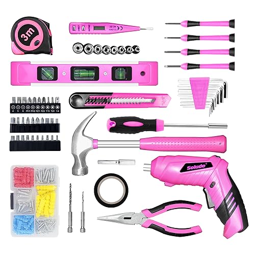 SOLUDE Pink Tool Set,130 Piece Home Tool Kit for Women with 3.6V Cordless Rechargeable Screwdriver,Basic Household Tool Kit Set for New Home,Apartment,College Dorm & DIY Projects - Image 3