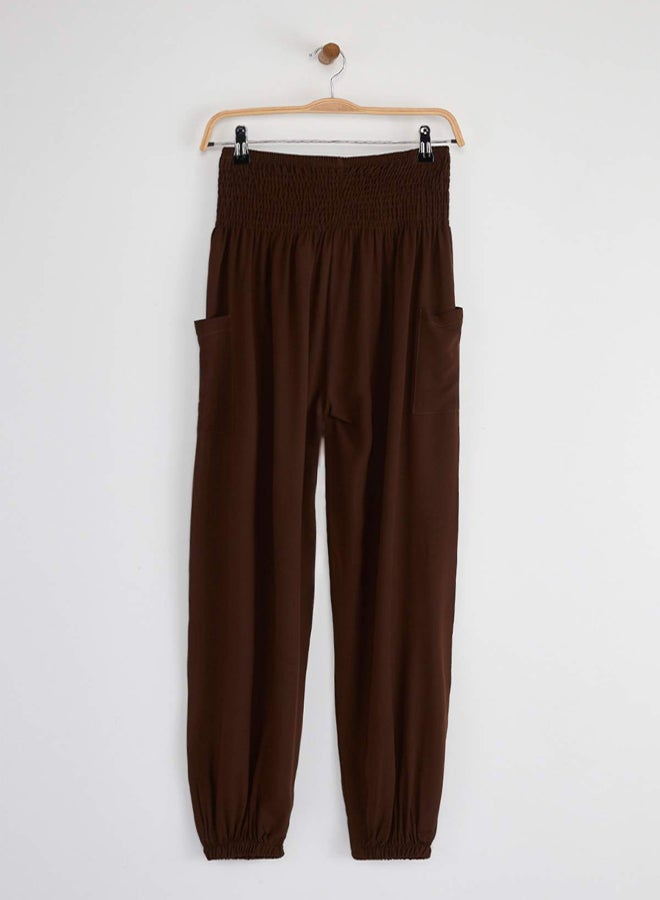 trendyol Brown Elasticated Leg Shalwar Form Woven Trousers - Image 2