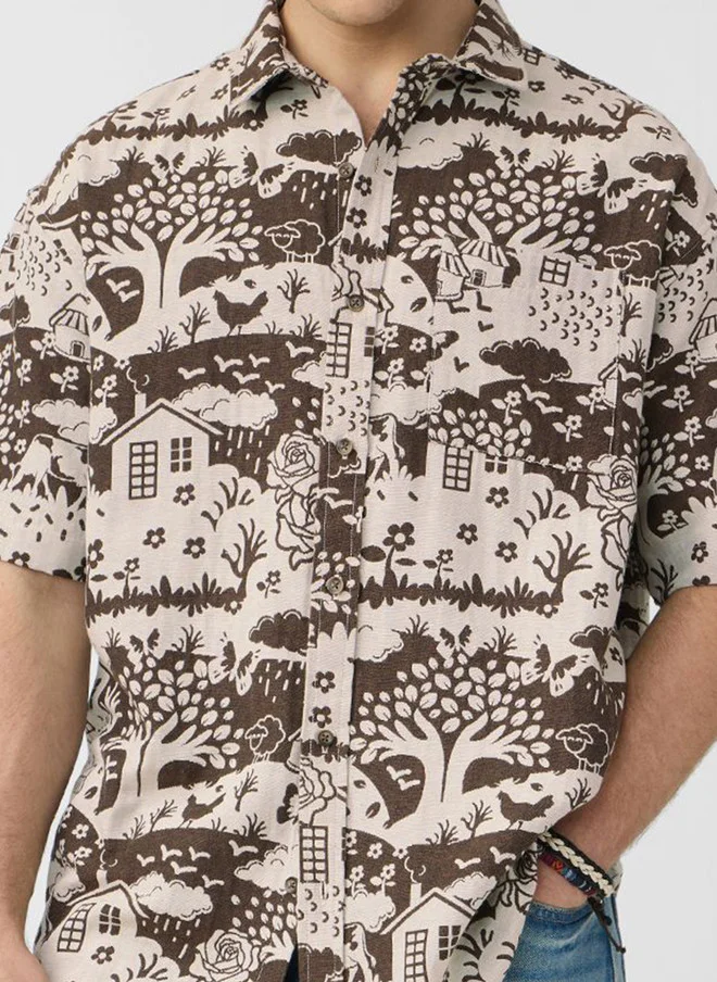 ذا سوليد ستور The Souled Store Men's Oversized Fit Beige Graphic Printed Shirt