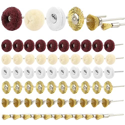 PHYHOO Brass Abrasive Wheel Buffing Polishing Wheels for Drill, Wire Brushes, Wool Buff, Rotary Tool Accessories, Fit 3mm Collet - Image 1