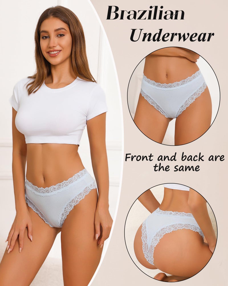 Sth Big Womens Cotton Underwear Sexy Lace Brazilian Panties Soft Breathable Cotton Bikini for Ladies 6 Pack(6D,Medium) - Image 3