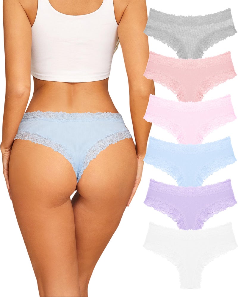 Sth Big Womens Cotton Underwear Sexy Lace Brazilian Panties Soft Breathable Cotton Bikini for Ladies 6 Pack(6D,Medium) - Image 1
