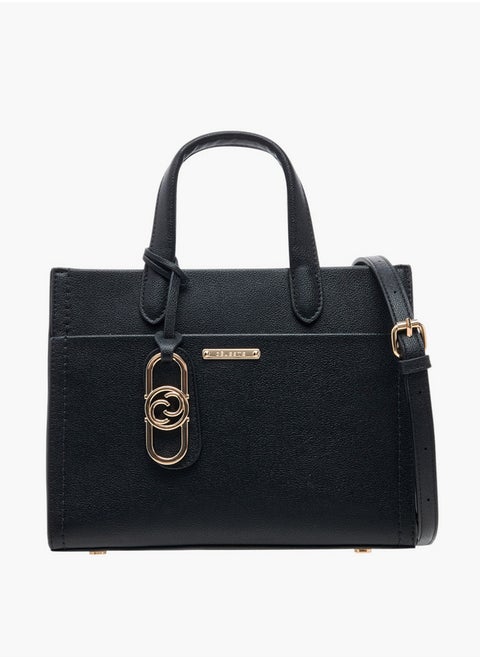 Solid Tote Bag with Double Handles and Detachable Strap