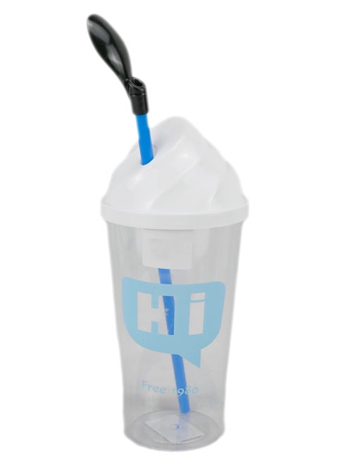 Toddler Transparent Hi Printed Glass, Kids Cup With Lid And Straw, Smoothie Cup With Lid And Straw For Traveling And School Use (Blue)