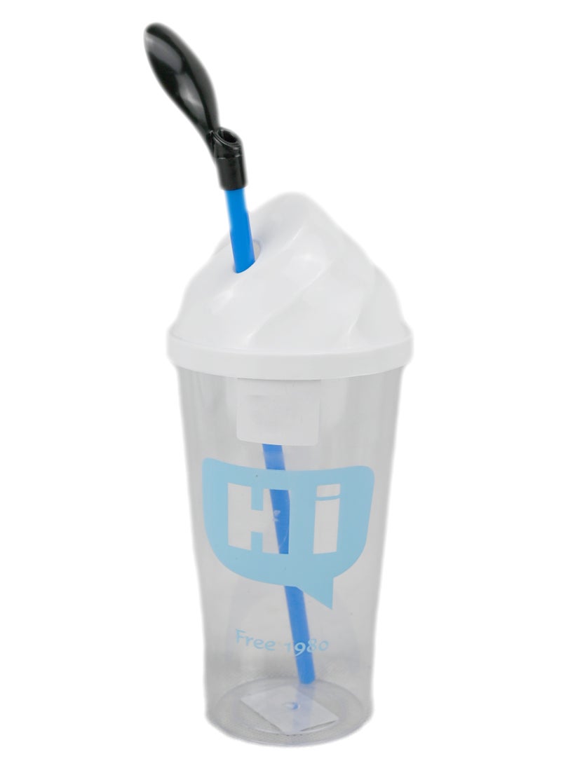 Toddler Transparent Hi Printed Glass, Kids Cup With Lid And Straw, Smoothie Cup With Lid And Straw For Traveling And School Use (Blue)