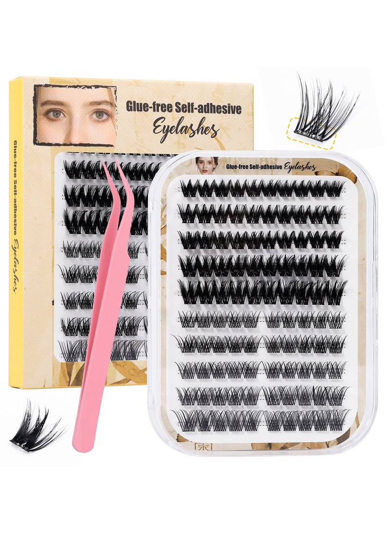 Moonstone Creations Self Adhesive Lash Clusters Kit Pre Glued Eyelashes No Glue Needed Press On Lashes DIY Eyelash Extensions Natural Wispy Reusable False Lashes 10-16mm with Tweezers - Image 1