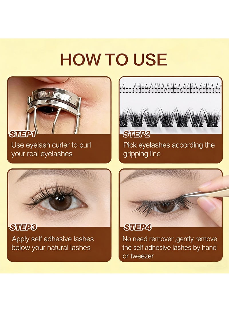 Moonstone Creations Self Adhesive Lash Clusters Kit Pre Glued Eyelashes No Glue Needed Press On Lashes DIY Eyelash Extensions Natural Wispy Reusable False Lashes 10-16mm with Tweezers - Image 3
