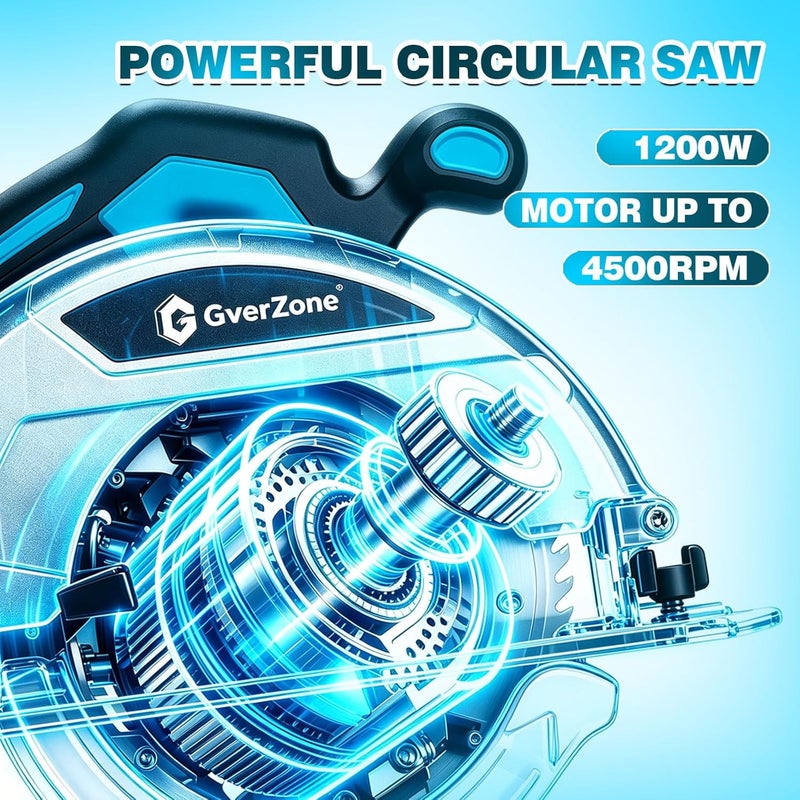 Cordless Circular Saw 7-1/4" with 2pcs 21v Battery, 4500RPM Electric Circular Saw with Blade, 0-45° Bevel Cutting, Max 2-1/4" Depth for Wood-Blue - Image 5