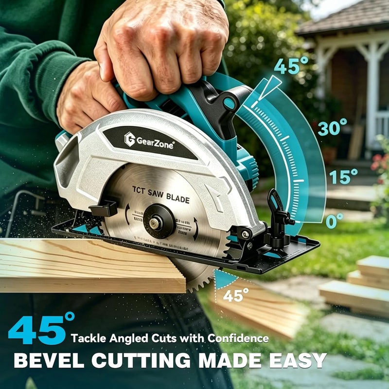 Cordless Circular Saw 7-1/4" with 2pcs 21v Battery, 4500RPM Electric Circular Saw with Blade, 0-45° Bevel Cutting, Max 2-1/4" Depth for Wood-Blue - Image 3