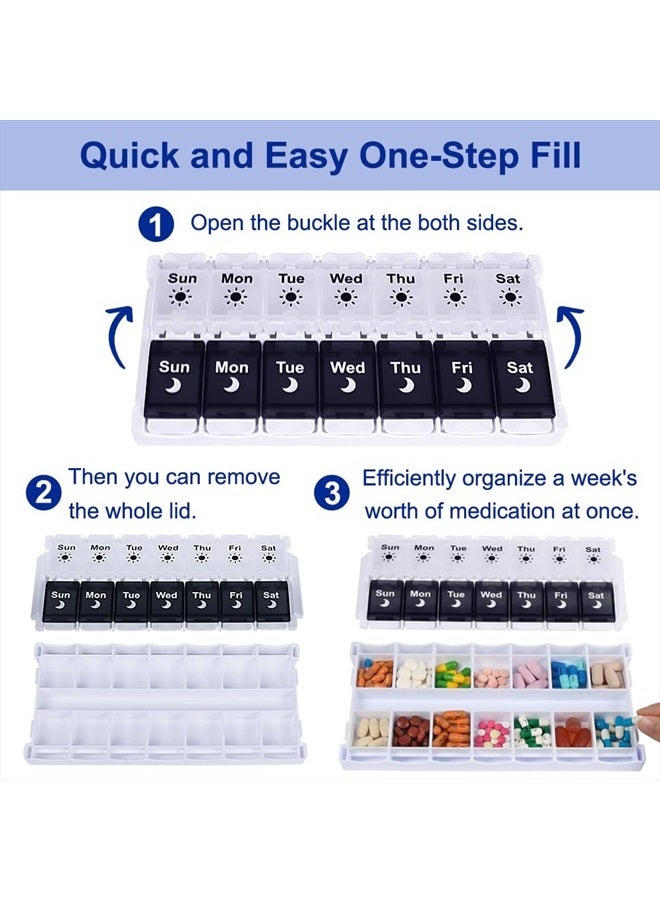 HRX Package Large Pill Organizer 2 Times a Day, Push Button Weekly Medicine Box Vitamin Cases for 7 Day AM PM - Image 2