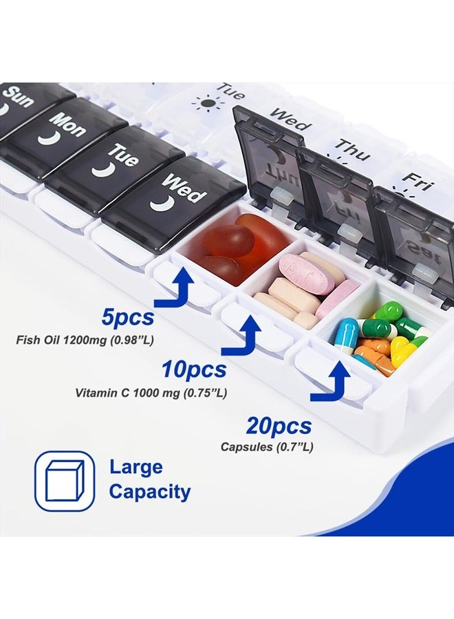 HRX Package Large Pill Organizer 2 Times a Day, Push Button Weekly Medicine Box Vitamin Cases for 7 Day AM PM - Image 5