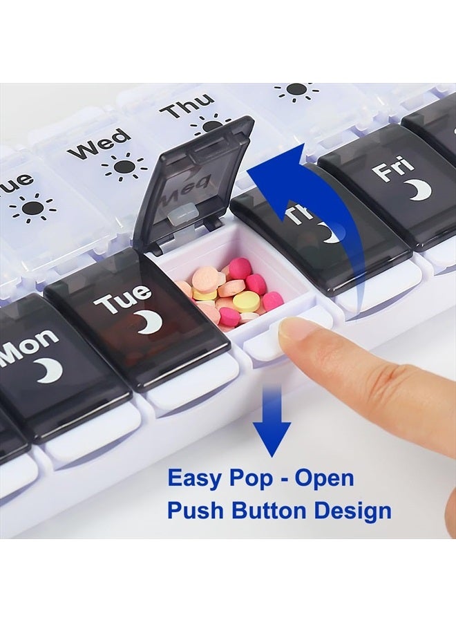 HRX Package Large Pill Organizer 2 Times a Day, Push Button Weekly Medicine Box Vitamin Cases for 7 Day AM PM - Image 3