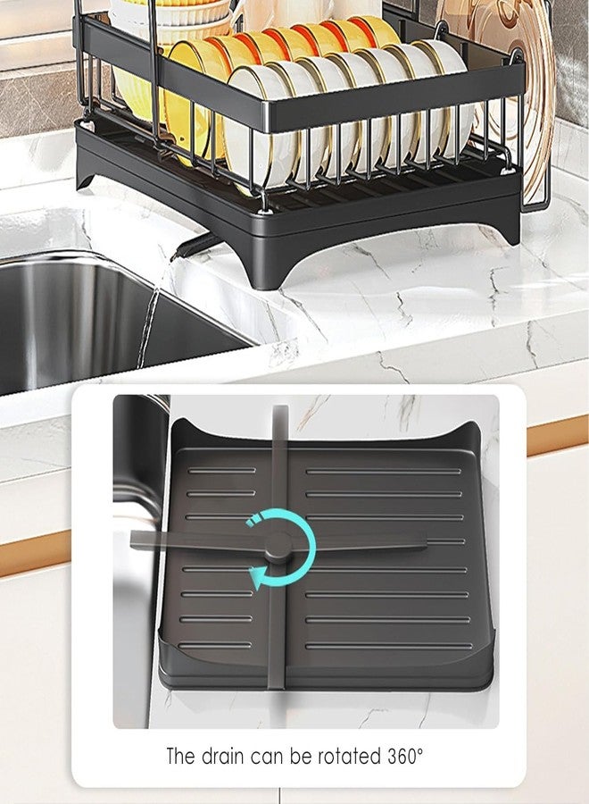 Earwig Kitchen Dish Rack 2 Tier Dish Drying Rack, Steel Dish Drainer with Drip Tray, Sink Drainer Rack with Swivel Spout, Utensil Holder, Automatic Drain Draining Board for Kitchen. - Image 5