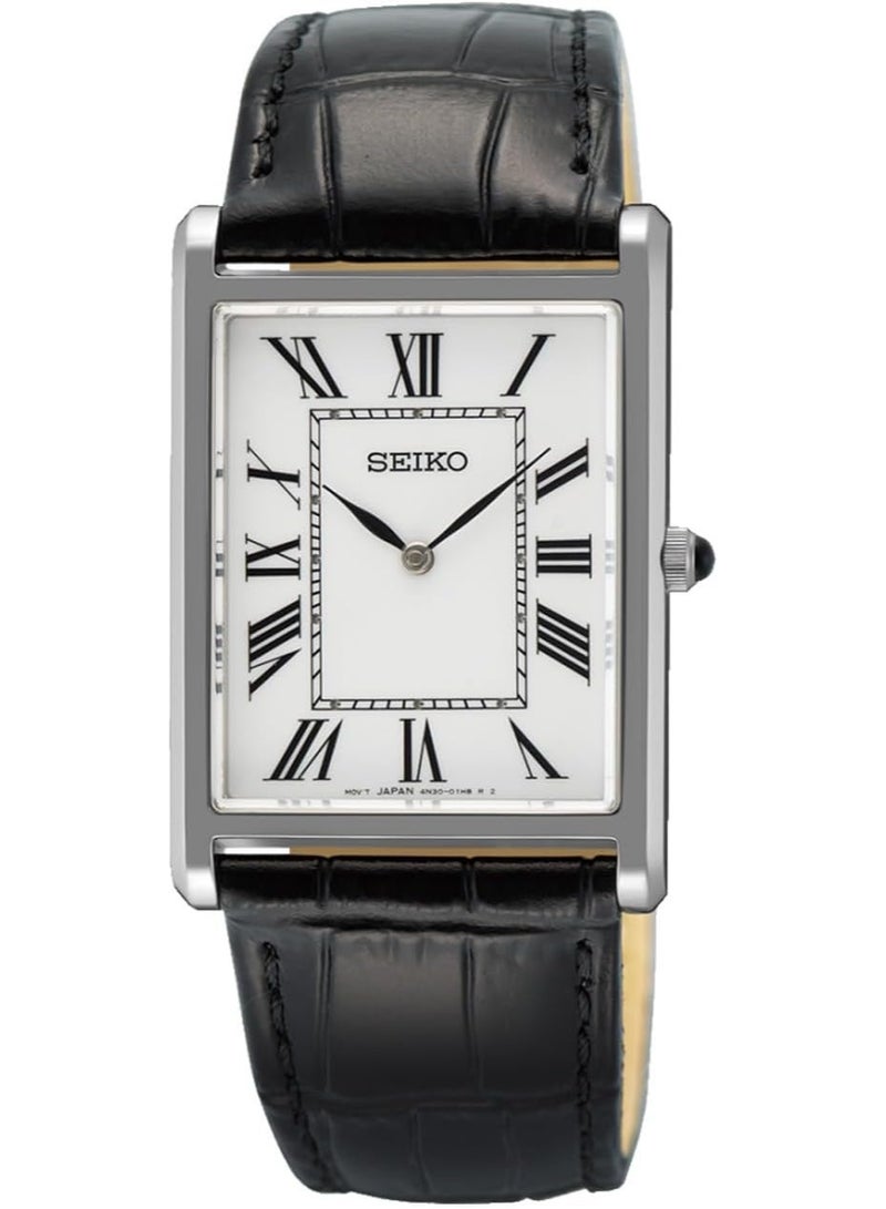 SEIKO SWR103P1 Essentials Watch For Men Water Resistant With Stainless Steel Rectangular Case And Leather Strap - Image 1