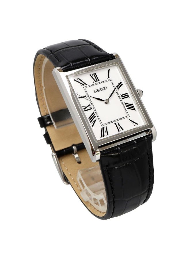 SEIKO SWR103P1 Essentials Watch For Men Water Resistant With Stainless Steel Rectangular Case And Leather Strap - Image 2