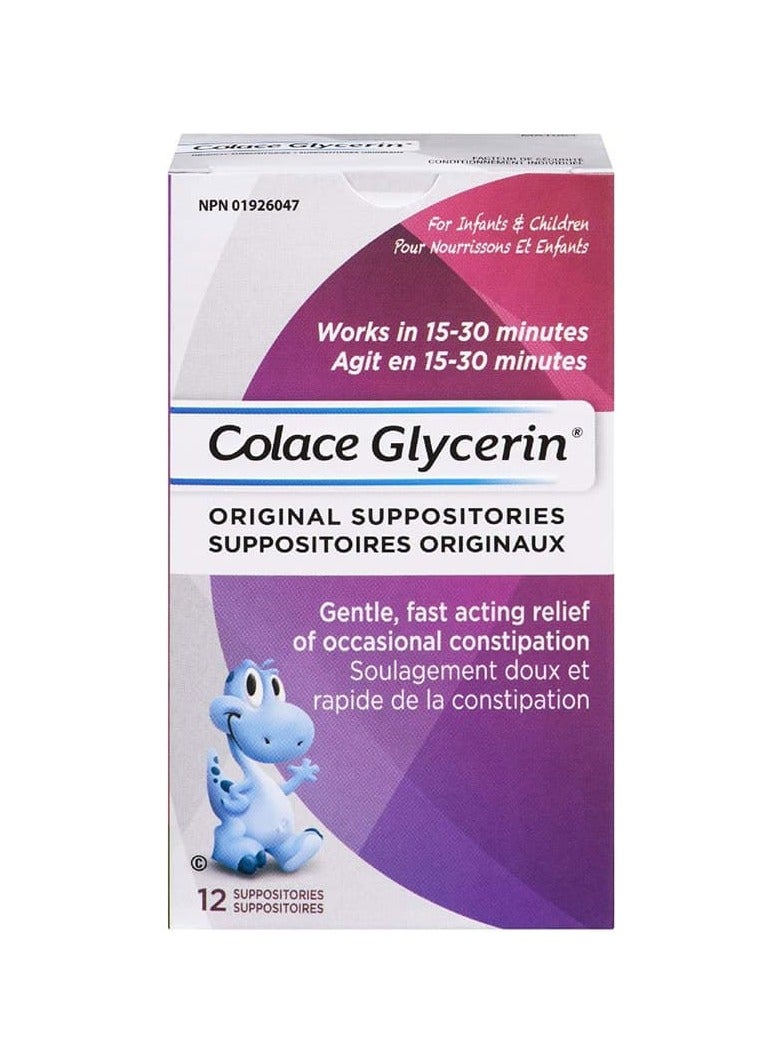 Colace Glycerin Suppositories - Childrens | Gentle Fast Acting Relief of Occasional Constipation | 12 Count
