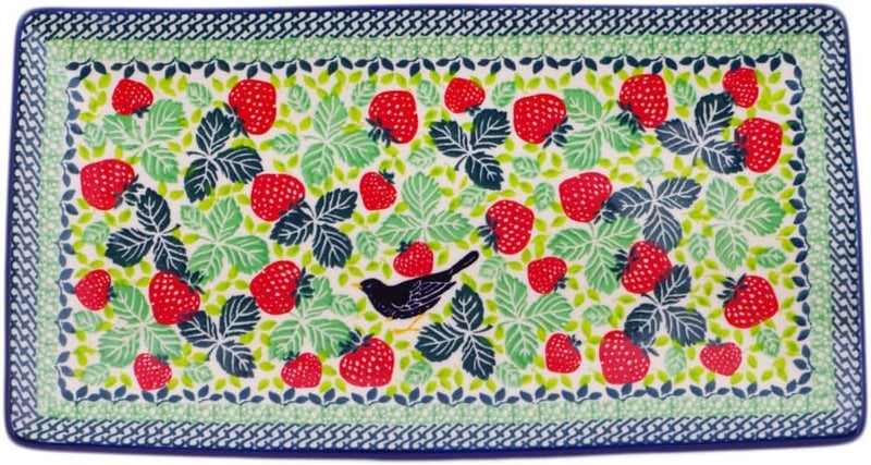 Polmedia Polish Pottery Authentic Polish Pottery Sushi Tray Signature UNIKAT in Ravens Red Berries Design Handmade in Bolesawiec Poland by Ceramika Artystyczna  Certificate of Authenticity  - Image 2