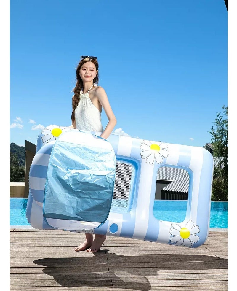 JAYATO Adult Inflatable Swim Float with Removable Sunshade, Daisy Pattern Thickened Swimming Ring, 2-in-1 Floating Lounge Chair for Summer Pool & Beach - Image 2