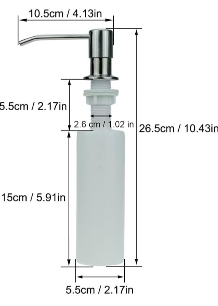 NISHWARE Kitchen Sink Soap Dispenser, Top Refill Built-in Countertop S.S Steel Dispenser Pump with 360 Degree Rotating Head and 300ml Soap Bottle (Dispenser Pump with Bottle), Alloy Steel - Image 5