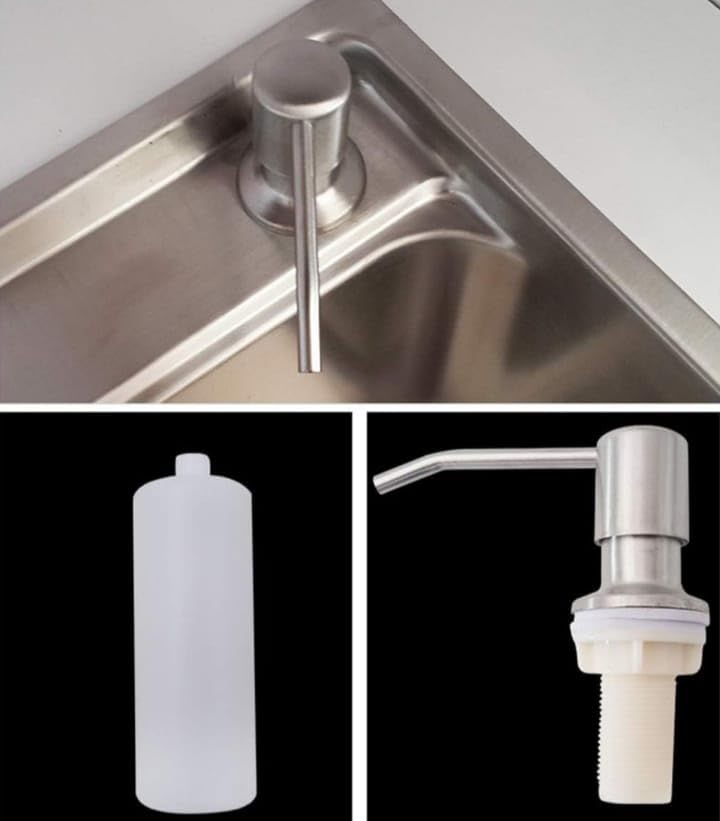 NISHWARE Kitchen Sink Soap Dispenser, Top Refill Built-in Countertop S.S Steel Dispenser Pump with 360 Degree Rotating Head and 300ml Soap Bottle (Dispenser Pump with Bottle), Alloy Steel - Image 3