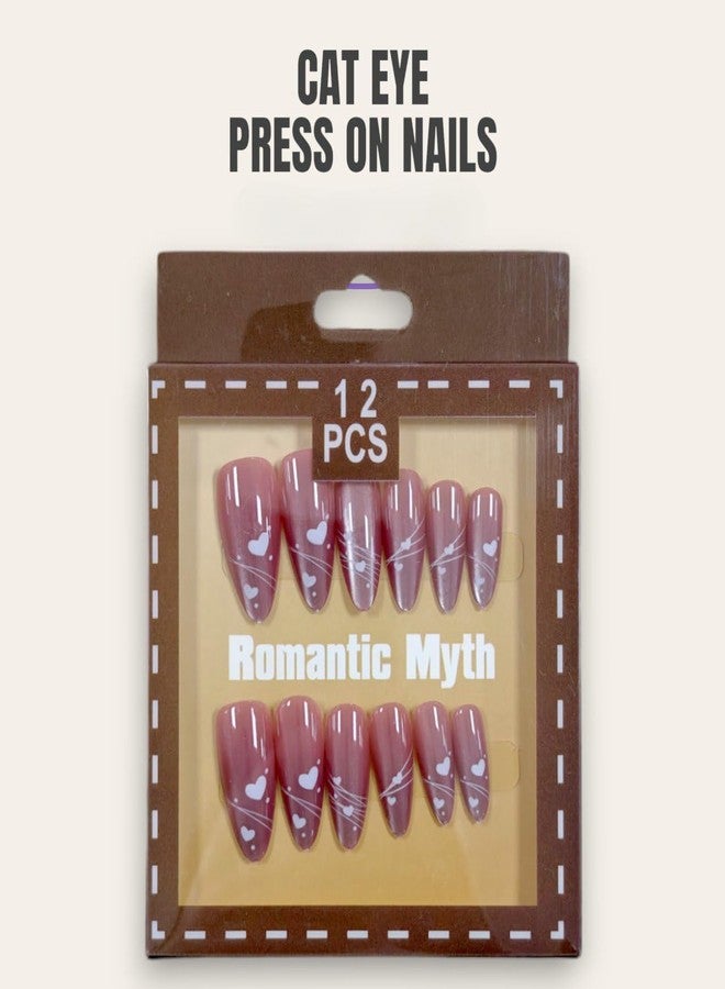 Plenteous أظافر صناعية من جل عين القطة بتصميم اللوز الفرنسي من بلينتوس، 12 قطعة، قابلة لإعادة الاستخدام، تغطي كامل الأظافر، على شكل لوز للنساء والفتيات، لامعة للغاية، مثالية للاستخدام اليومي (متعددة الألوان والتصاميم). - Image 4