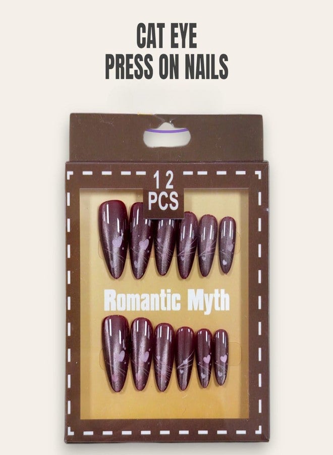 Plenteous أظافر صناعية من جل عين القطة بتصميم اللوز الفرنسي من بلينتوس، 12 قطعة، قابلة لإعادة الاستخدام، تغطي كامل الأظافر، على شكل لوز للنساء والفتيات، لامعة للغاية، مثالية للاستخدام اليومي (متعددة الألوان والتصاميم). - Image 5