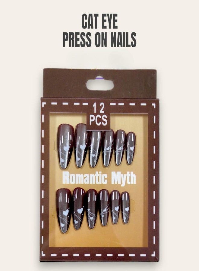 Plenteous أظافر صناعية من جل عين القطة بتصميم اللوز الفرنسي من بلينتوس، 12 قطعة، قابلة لإعادة الاستخدام، تغطي كامل الأظافر، على شكل لوز للنساء والفتيات، لامعة للغاية، مثالية للاستخدام اليومي (متعددة الألوان والتصاميم). - Image 2