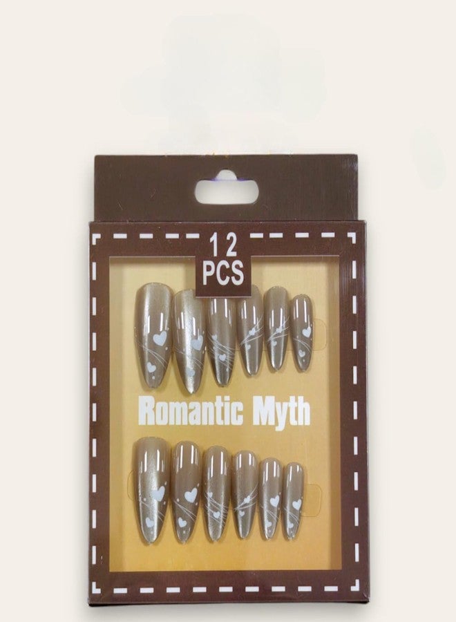 Plenteous أظافر صناعية من جل عين القطة بتصميم اللوز الفرنسي من بلينتوس، 12 قطعة، قابلة لإعادة الاستخدام، تغطي كامل الأظافر، على شكل لوز للنساء والفتيات، لامعة للغاية، مثالية للاستخدام اليومي (متعددة الألوان والتصاميم). - Image 1