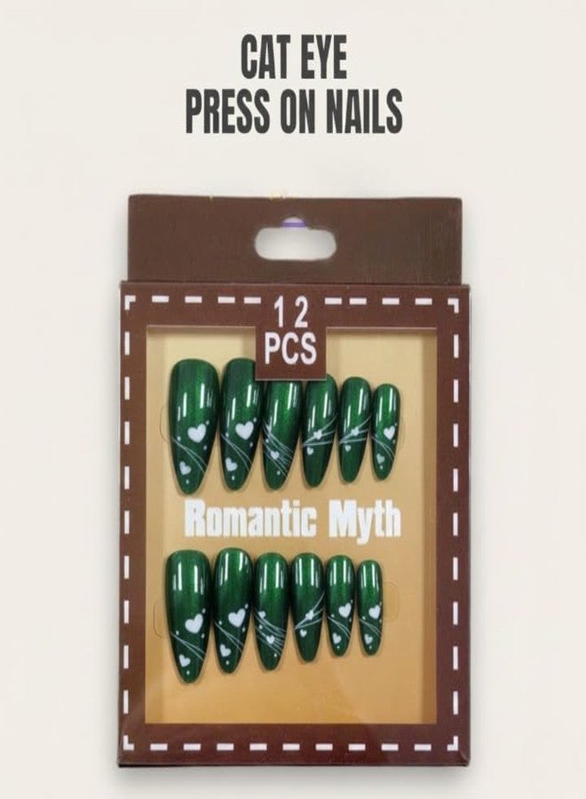 Plenteous أظافر صناعية من جل عين القطة بتصميم اللوز الفرنسي من بلينتوس، 12 قطعة، قابلة لإعادة الاستخدام، تغطي كامل الأظافر، على شكل لوز للنساء والفتيات، لامعة للغاية، مثالية للاستخدام اليومي (متعددة الألوان والتصاميم). - Image 3