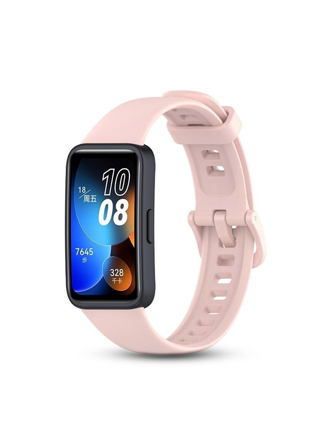 O Ozone Silicone Straps Compatible with Huawei Band 8 | Huawei Band 9, Soft Silicone Replacement Band Adjustable Strap with Clasp for Women Men- pink sand/chrry  - Image 1