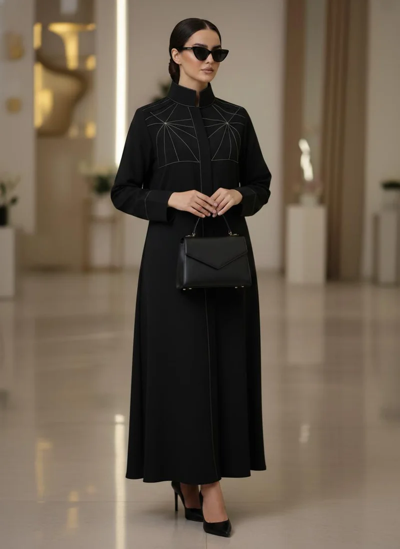 MSquare Fashion Bold And Modern Midnight Black Cobra Crepe Abaya Mandarin Collar Edition