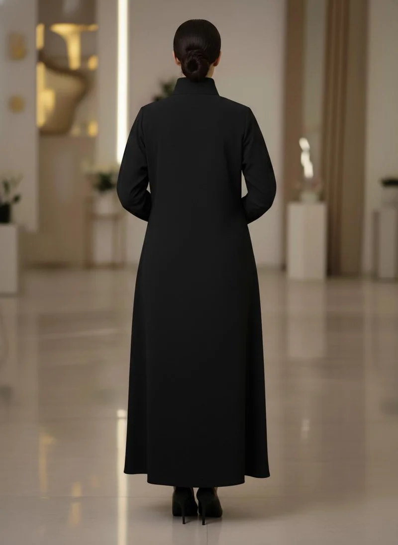 MSquare Fashion  Bold And Modern Midnight Black Cobra Crepe Abaya Mandarin Collar Edition for Women | Best Price UAE