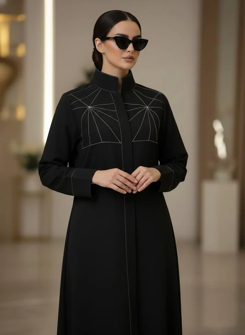 MSquare Fashion Bold And Modern Midnight Black Cobra Crepe Abaya Mandarin Collar Edition