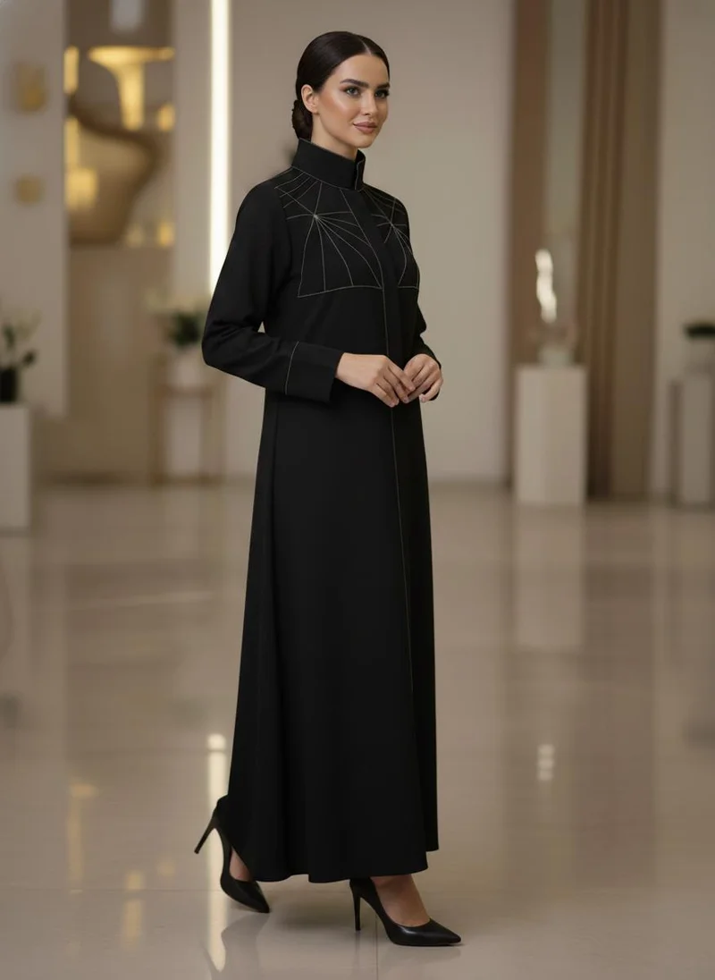 MSquare Fashion  Bold And Modern Midnight Black Cobra Crepe Abaya Mandarin Collar Edition for Women | Best Price UAE