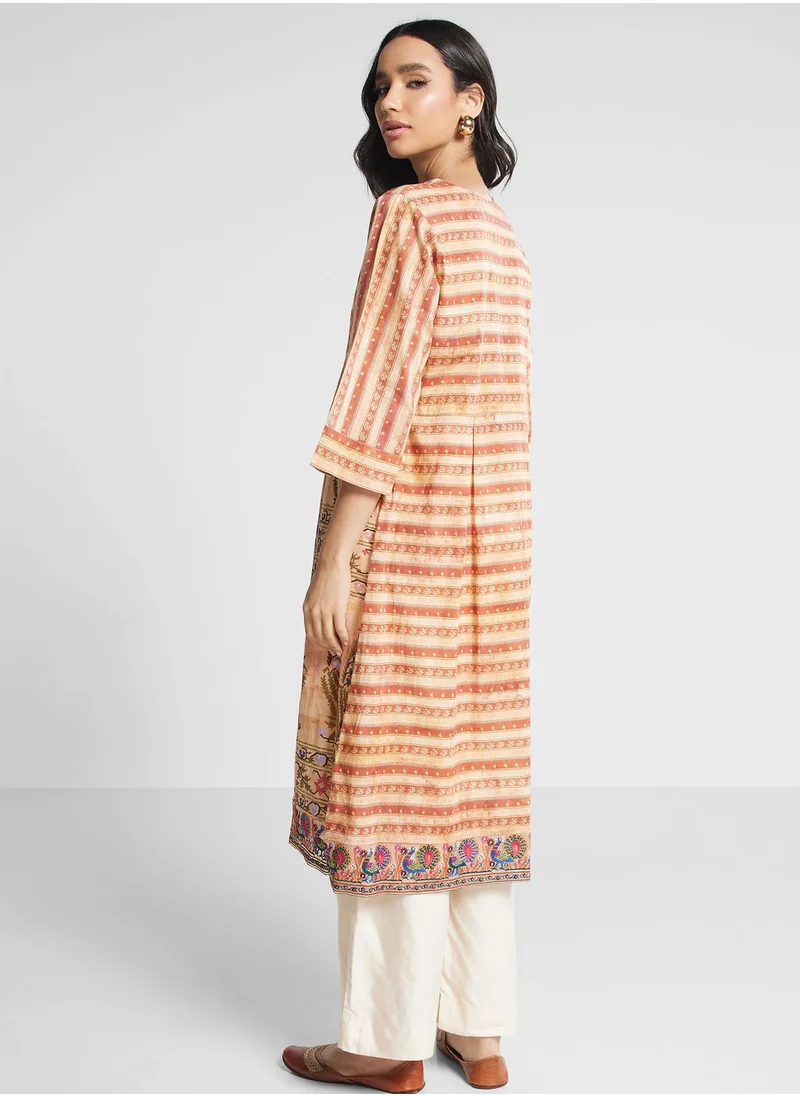 Nishat Linen Round Neck Pleated Kurti