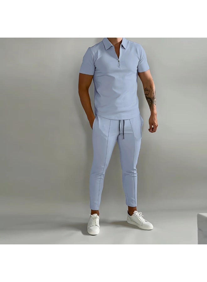 Men's Casual Sports Set Summer Short Sleeve Collared POLO Shirt And Sport Pants 2 Piece Set Comfortable Breathable Clothing - Image 1