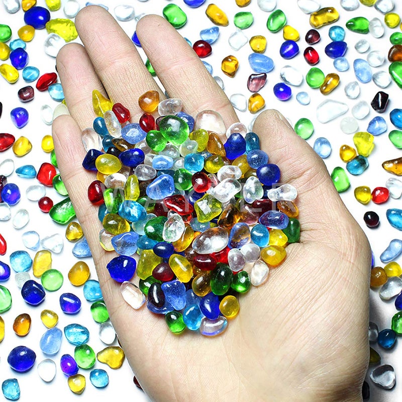 Wayber Rainbow Glass Stones, 1Lb/460g Irregular Sea Glass Pebbles Non-Toxic Artificial Crystal Stones for Handmade Artwork/Vase Filler/Terrarium Flowerpot Aquarium Turtle Tank Decoration, Multicolored - Image 2